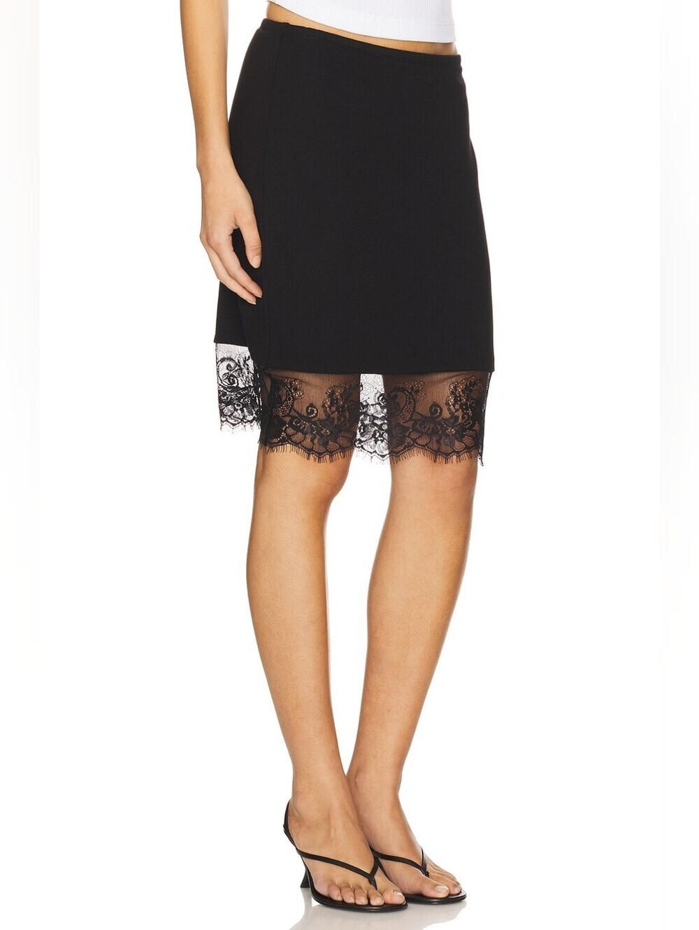 Revolve Ryder Lace Trim Ribbed Skirt Black Sz Small
